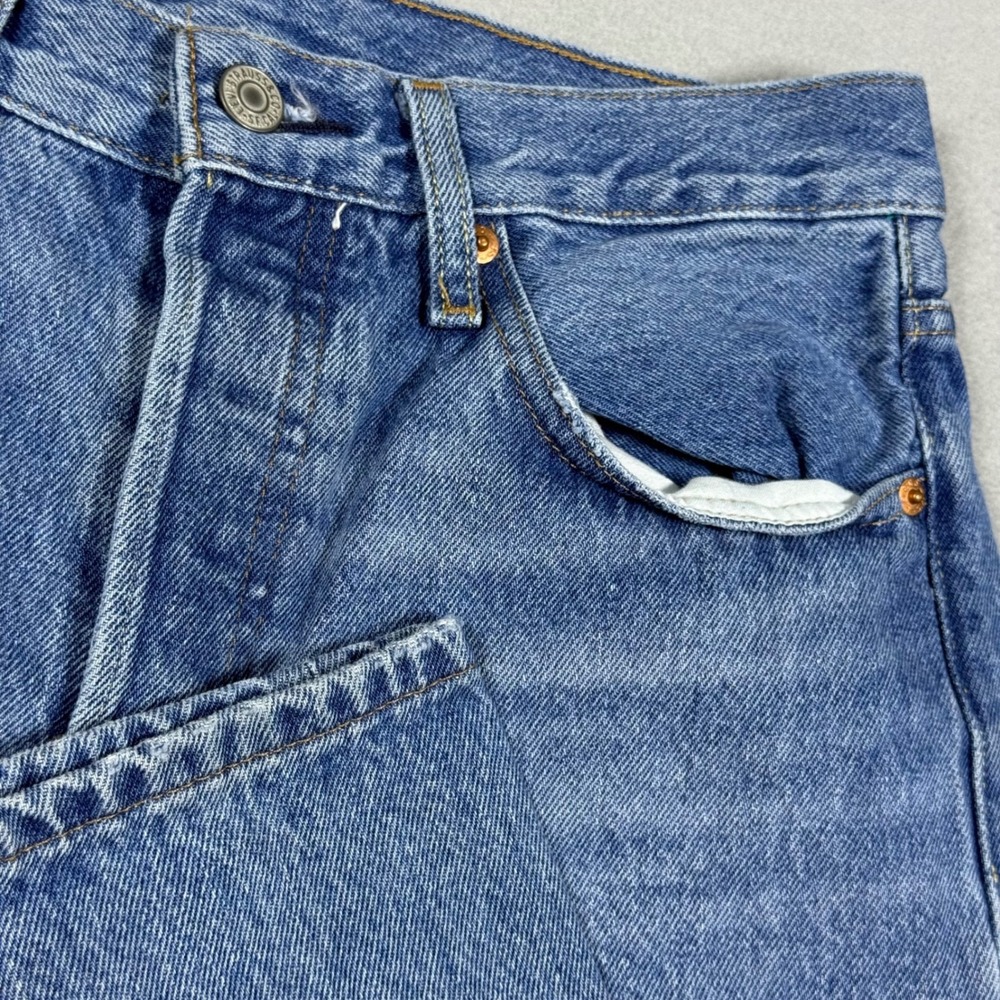 Levis 501 Original Distressed Straight Leg Jeans Medium Wash Blue Denim Mens 28